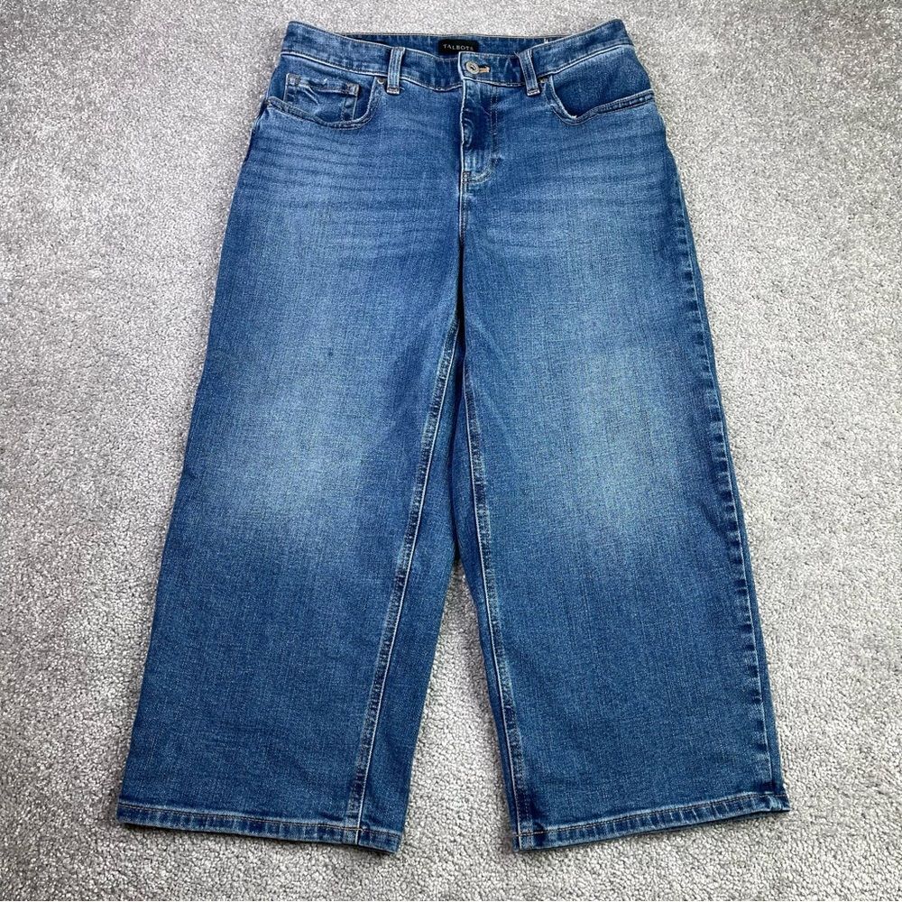 Talbots Wide Leg Crop Jeans Women’s 8 Petite Medium Wash High Rise Stretch Denim